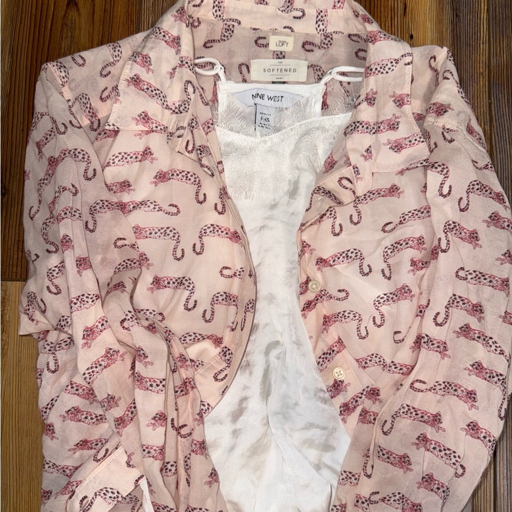 LOFT Pink Leopard Print Blouse